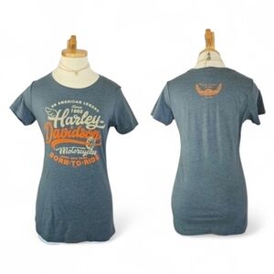 Harley Davidson Born To Ride Waco Texas Rhinestone Tee in Storm Blue Sz Large